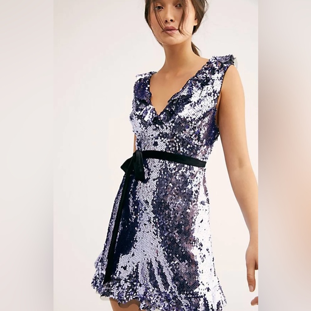 NWOT Free People Siren Sequin V-Neck Dress with Black Accents